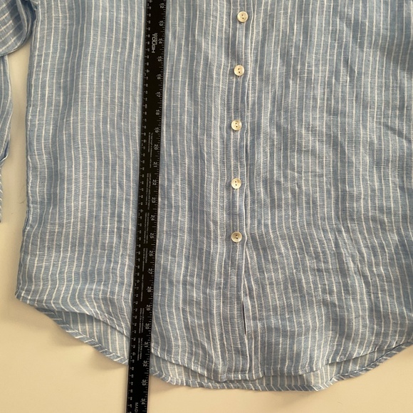 Vitamin A Playa Linen Boyfriend Shirt Sz S Blue Summer Stripe EcoLinen Beachy - Picture 5 of 12
